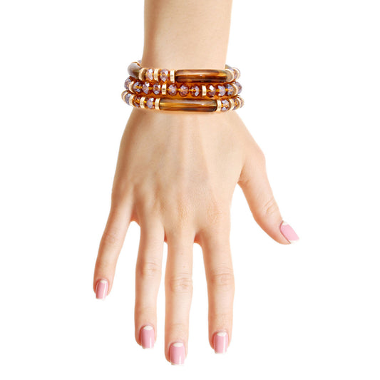 Tortoiseshell Tube Bead Bracelet Set