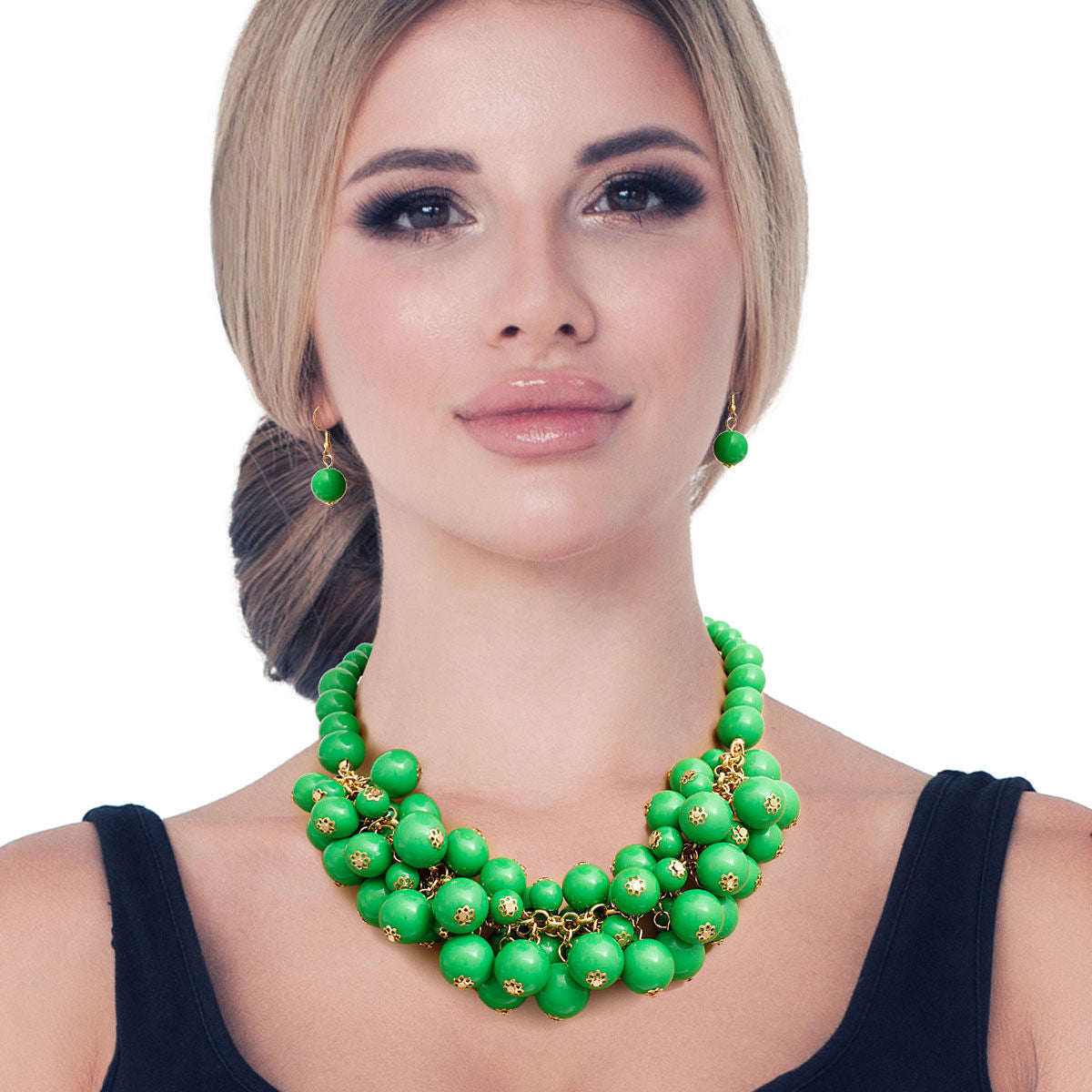 Green Ball Bead Cluster Collar Set