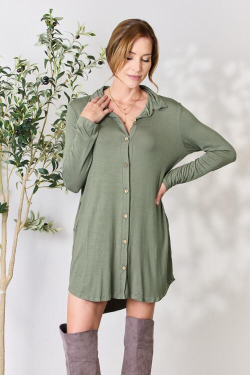 Full Size Button Down Shirt Dress