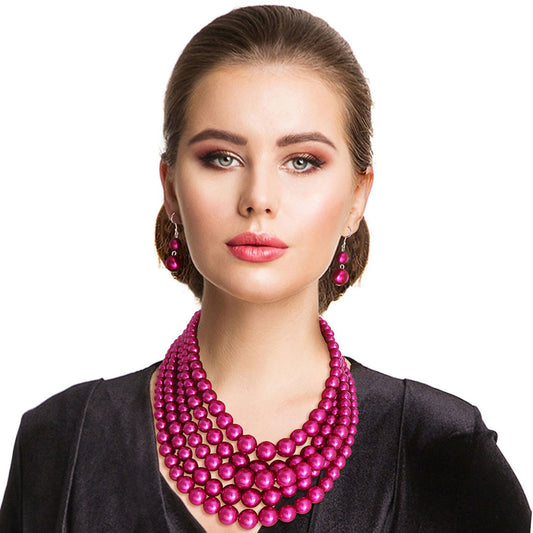 Fuchsia Pearl 5 Strand Set