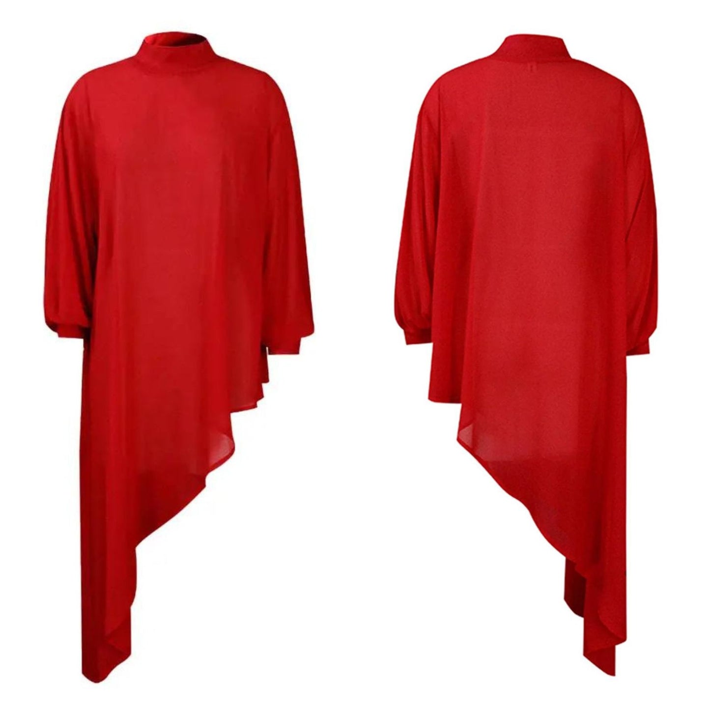 M Sheer Red Asymmetric Tunic