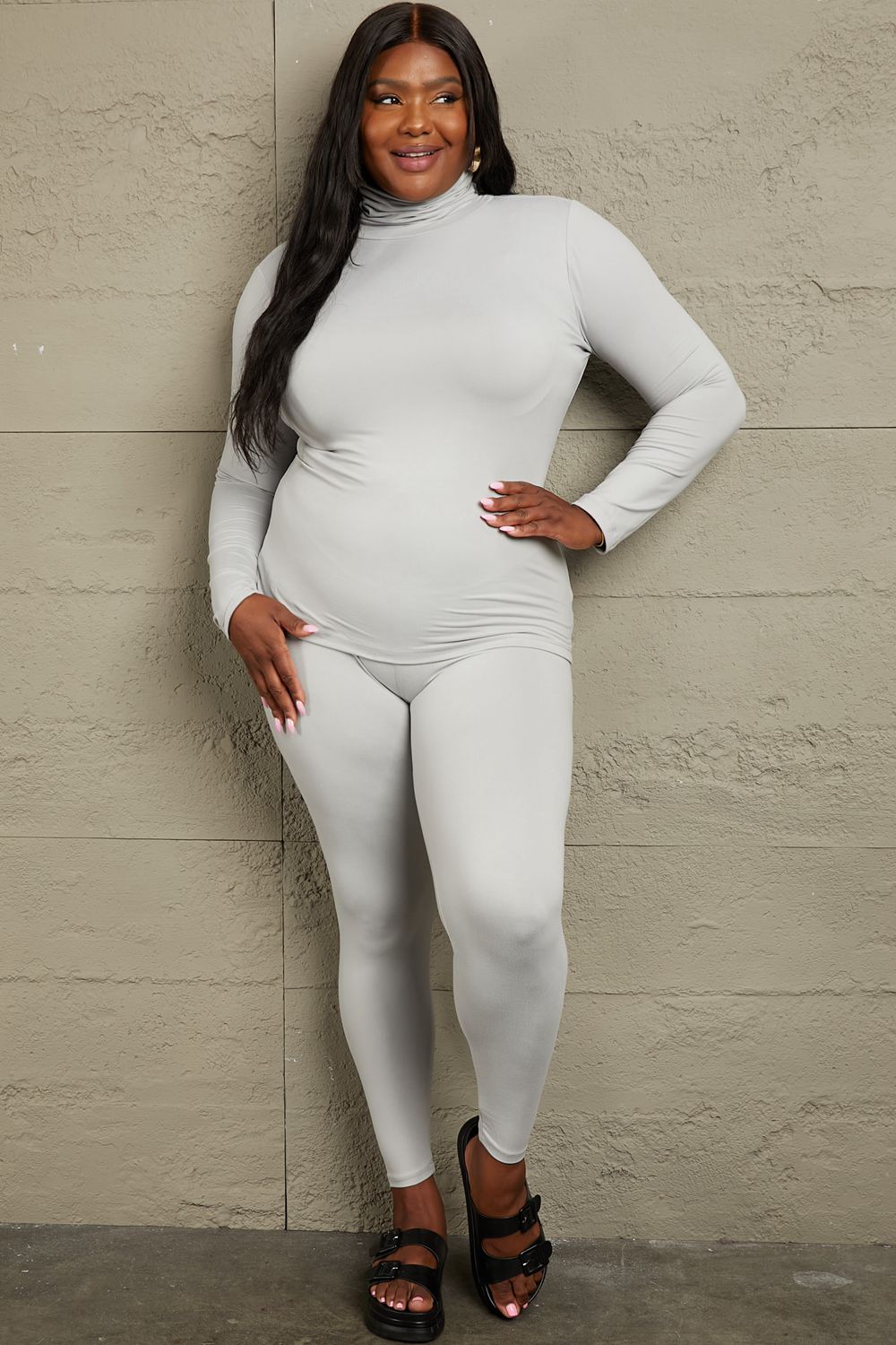 Full Size Mock Neck Top and Leggings Set