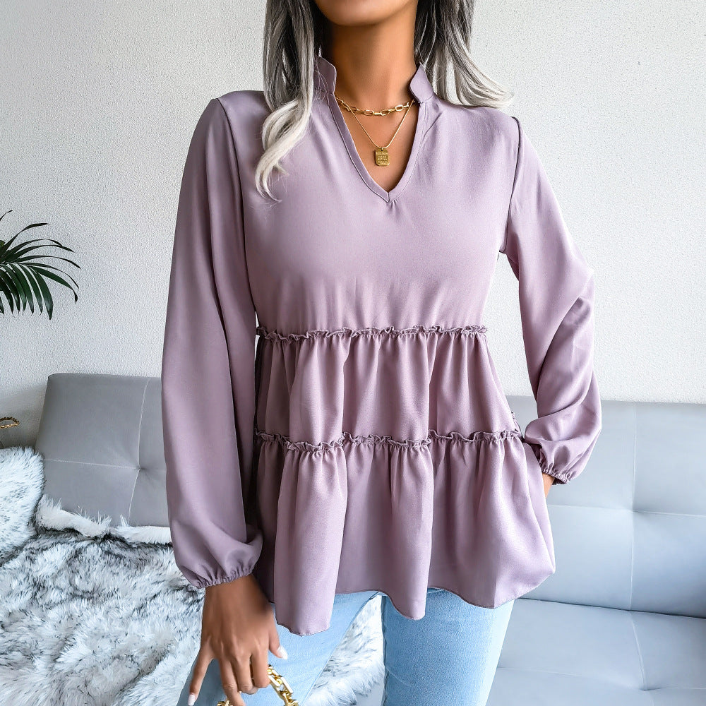 Trim Balloon Sleeve Babydoll Top