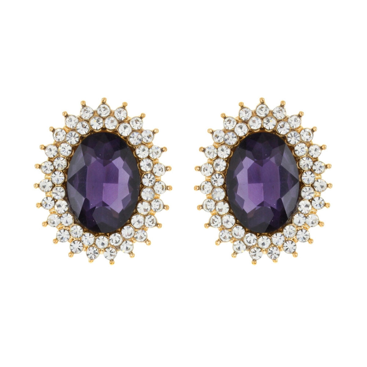 Oval Purple Crystal Studs