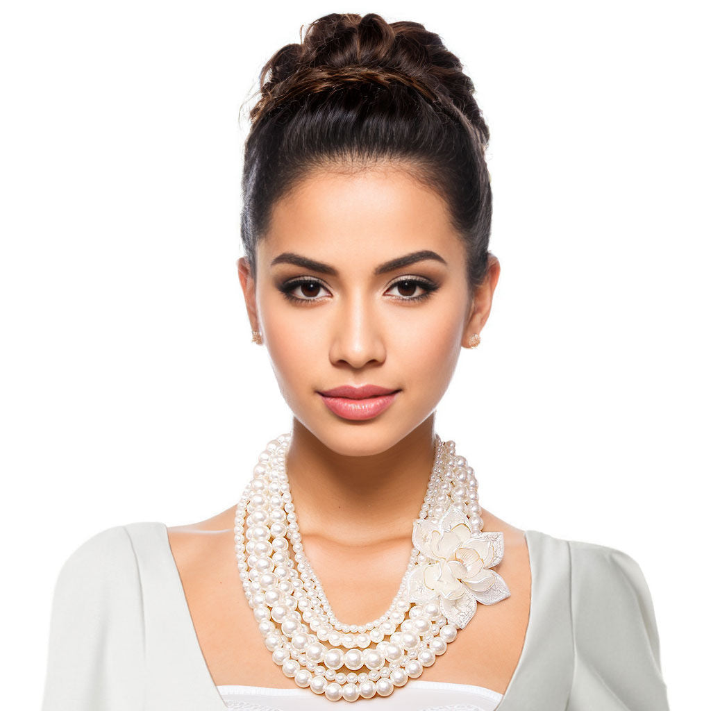 Pearl and Flower Necklace Set