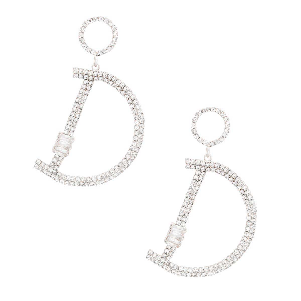 Silver Pave D Drop Earrings