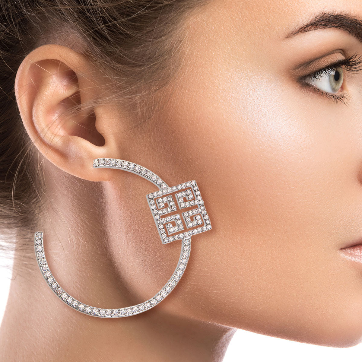 Shimmering Elegance: Silver Rhinestone Hoops