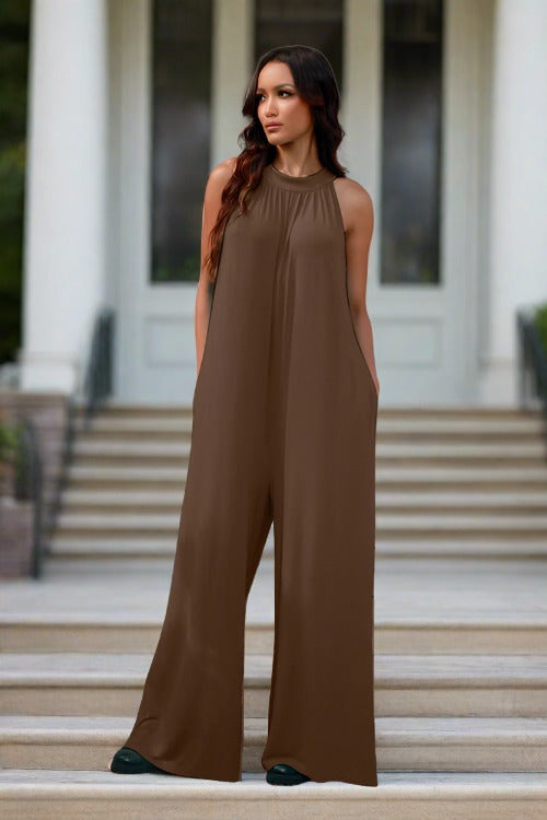 Full Size Tie Back Cutout Sleeveless Jumpsuit