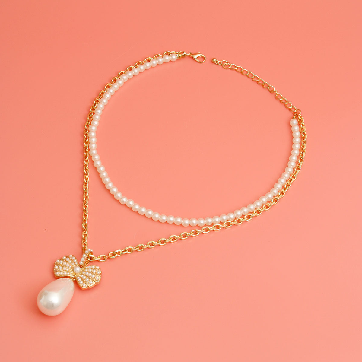 Double Layer Pearl Bow Necklace