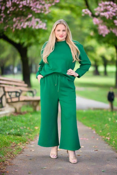 Full Size Textured Long Sleeve Top and Drawstring Pants Set