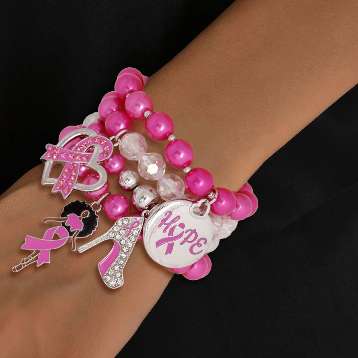 Pink Cancer Ribbon Bracelets