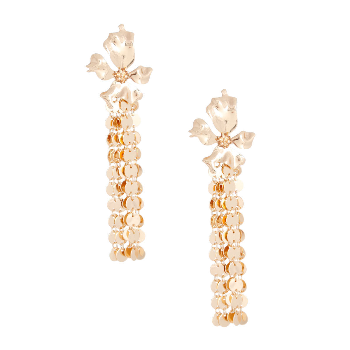 Gold Metal Fringe Flower Earrings