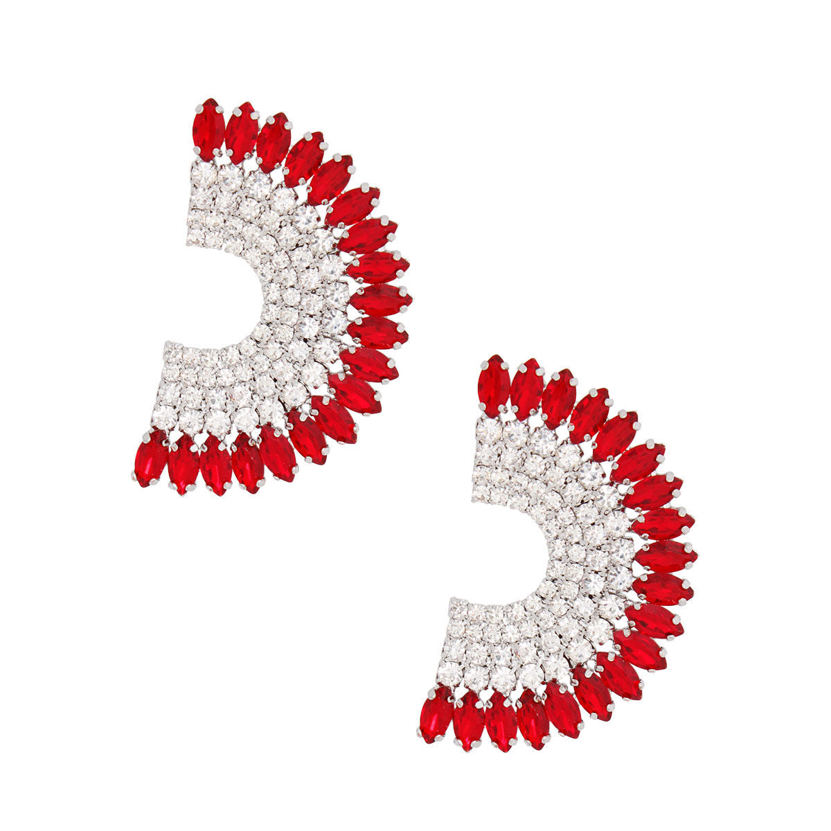 Red Semi Circle Silver Studs