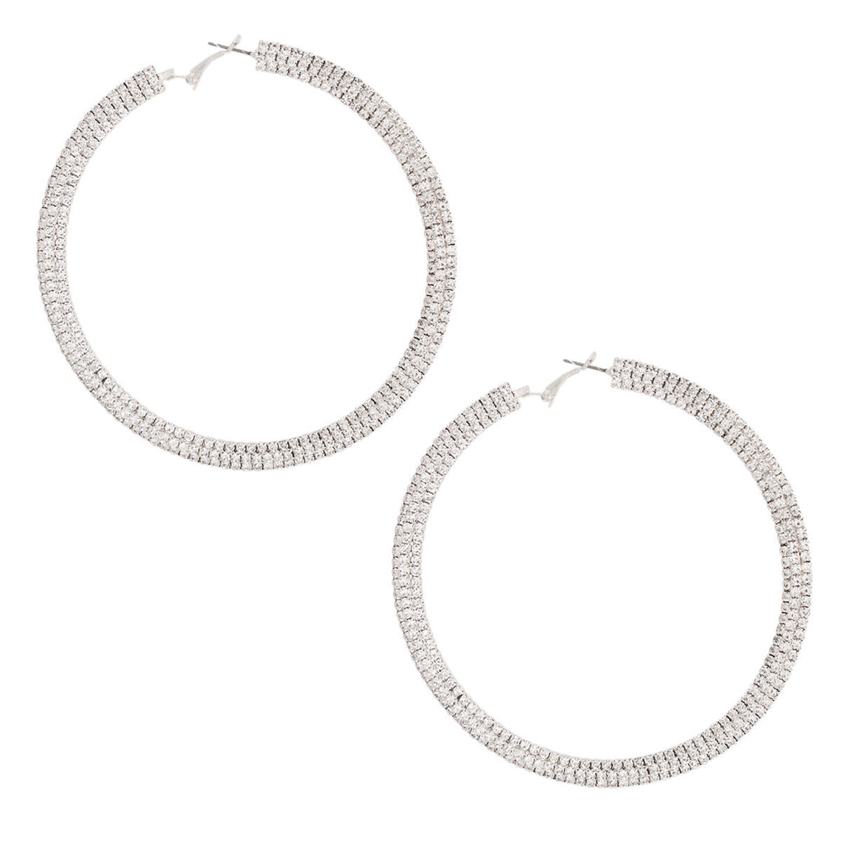 Silver Stacked Pave Hoops