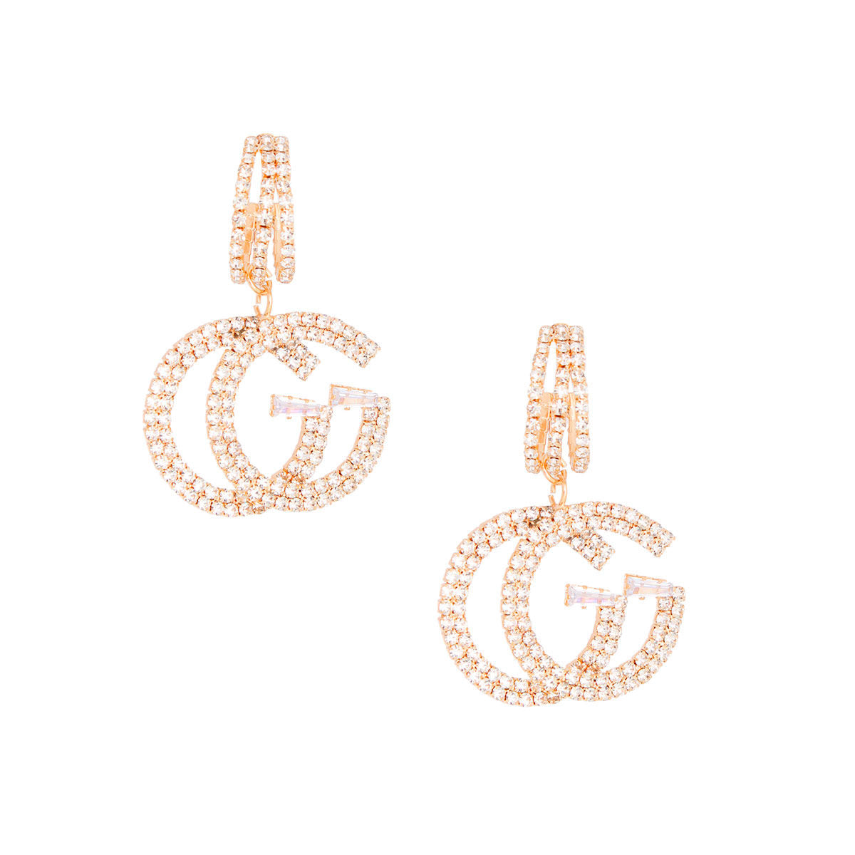 Gold Pave GG Charm C Hoops