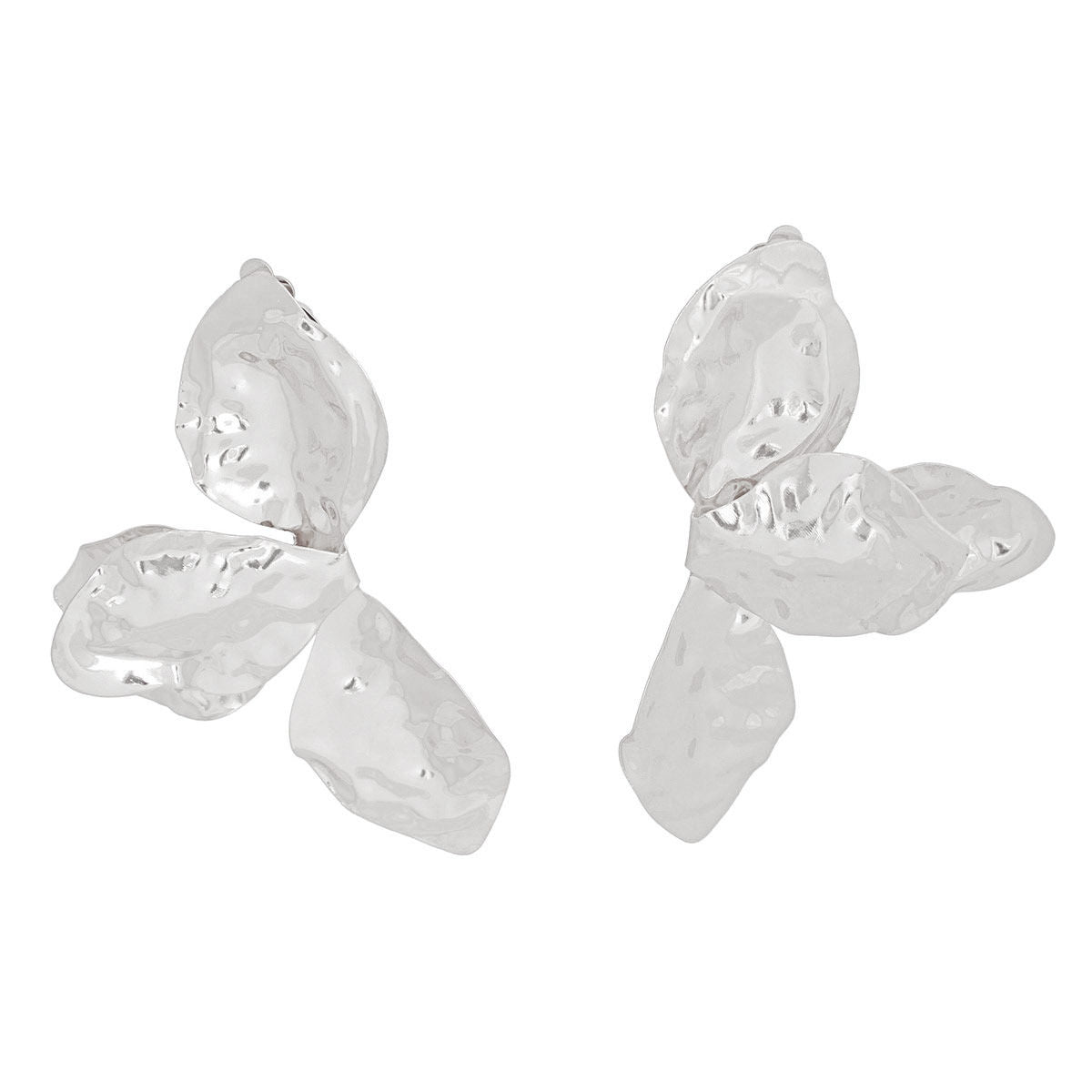 Clip On Large Silver Petal Earrings for Women