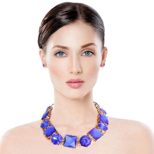 Royal Blue Various Crystal Collar Set