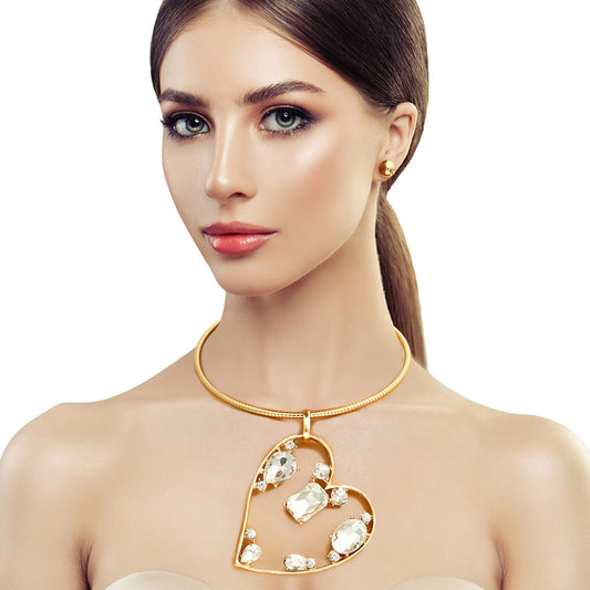 Gold Multi Style Stone Angled Heart Set