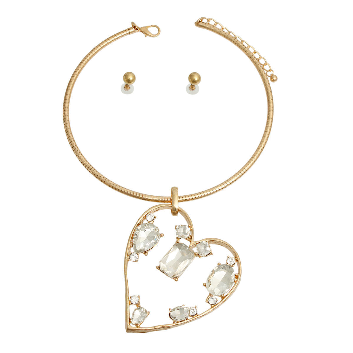 Gold Multi Style Stone Angled Heart Set