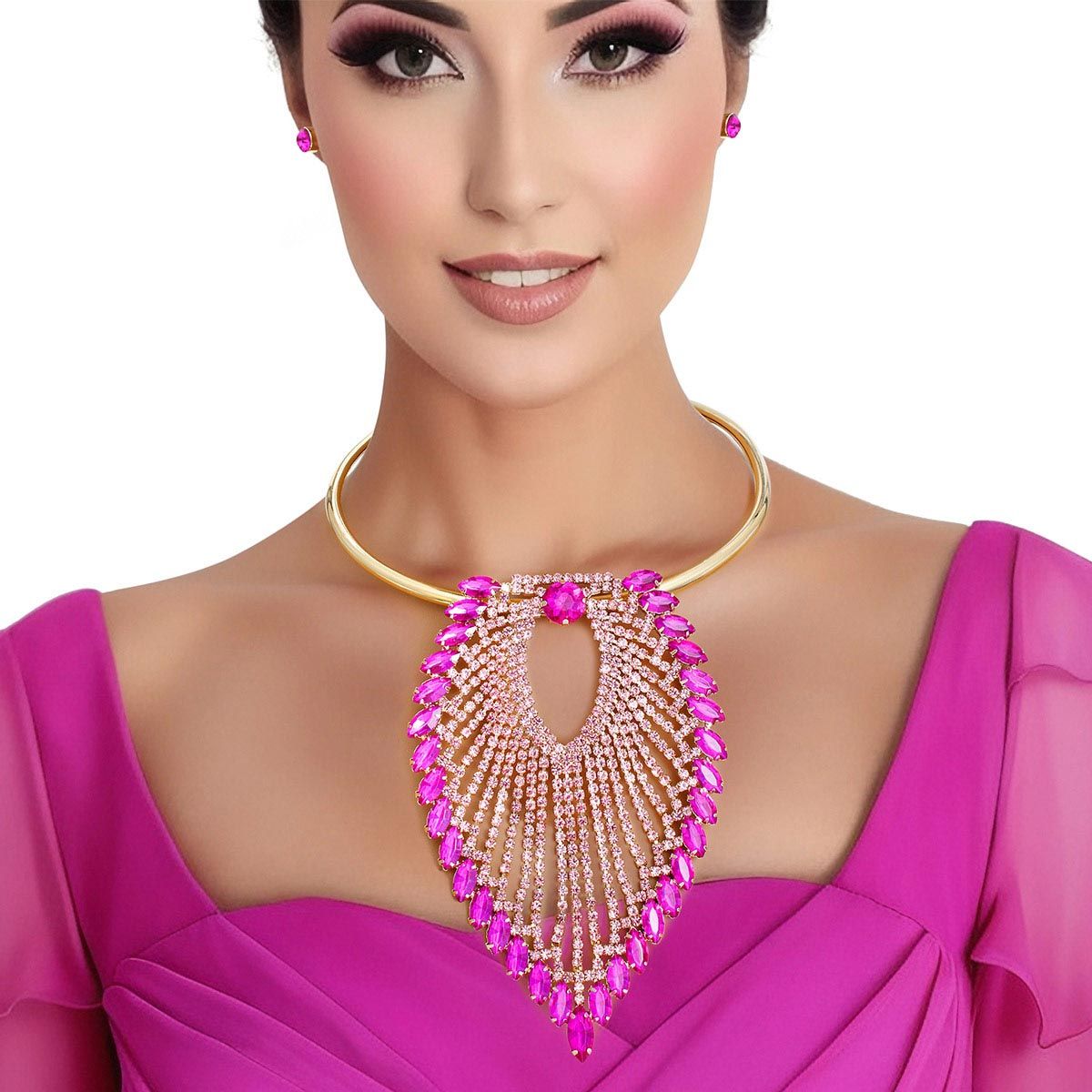 Pendant Necklace Fuchsia Leaf Collar for Women