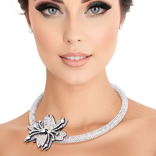 Choker Silver Bling Pointed Flower Set for Women