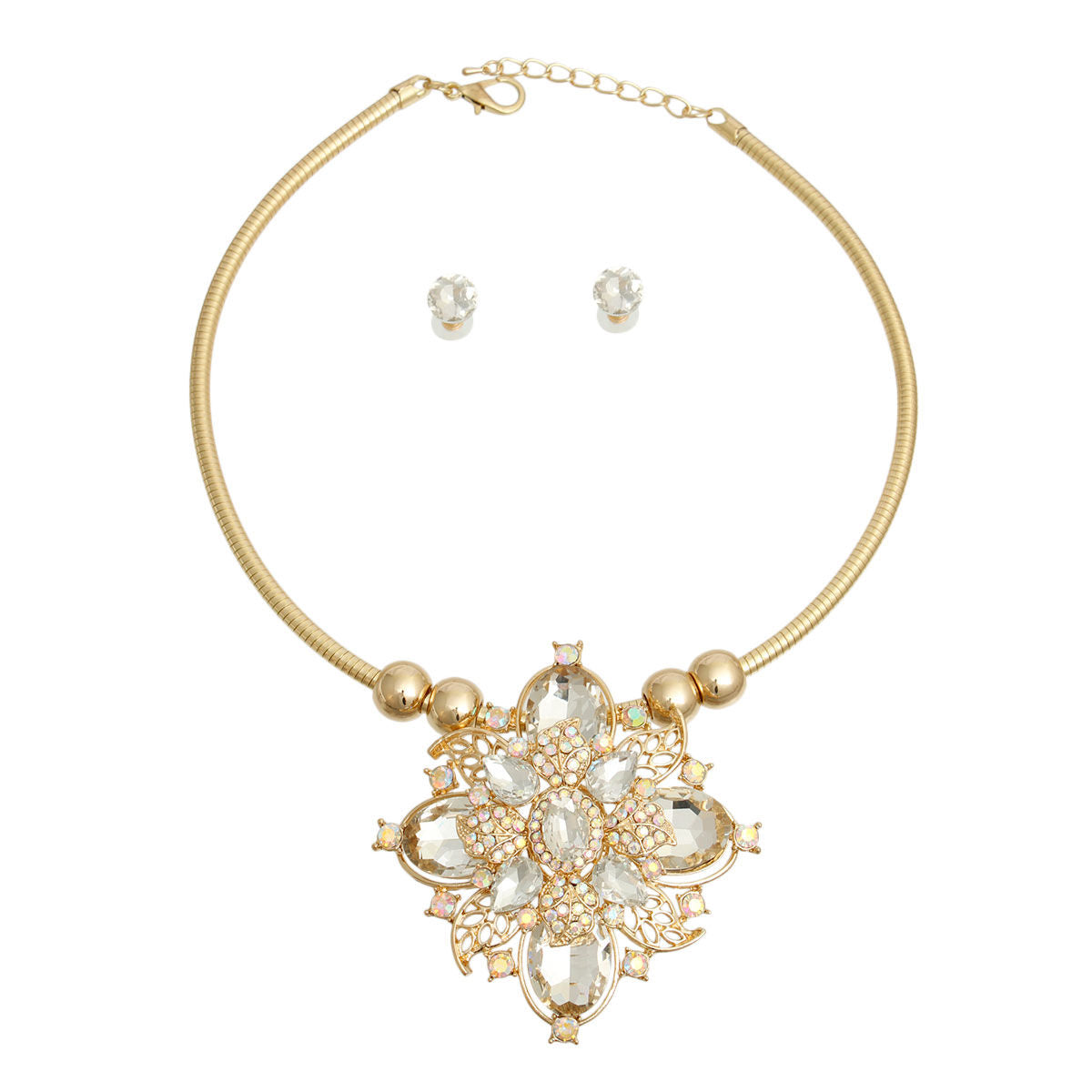 Gold Filigree Crystal Flower Set