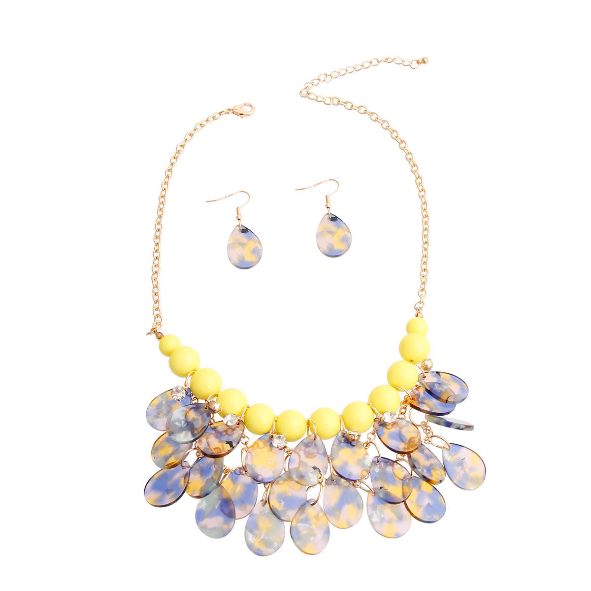 Yellow Bead Teardrop Bib Necklace