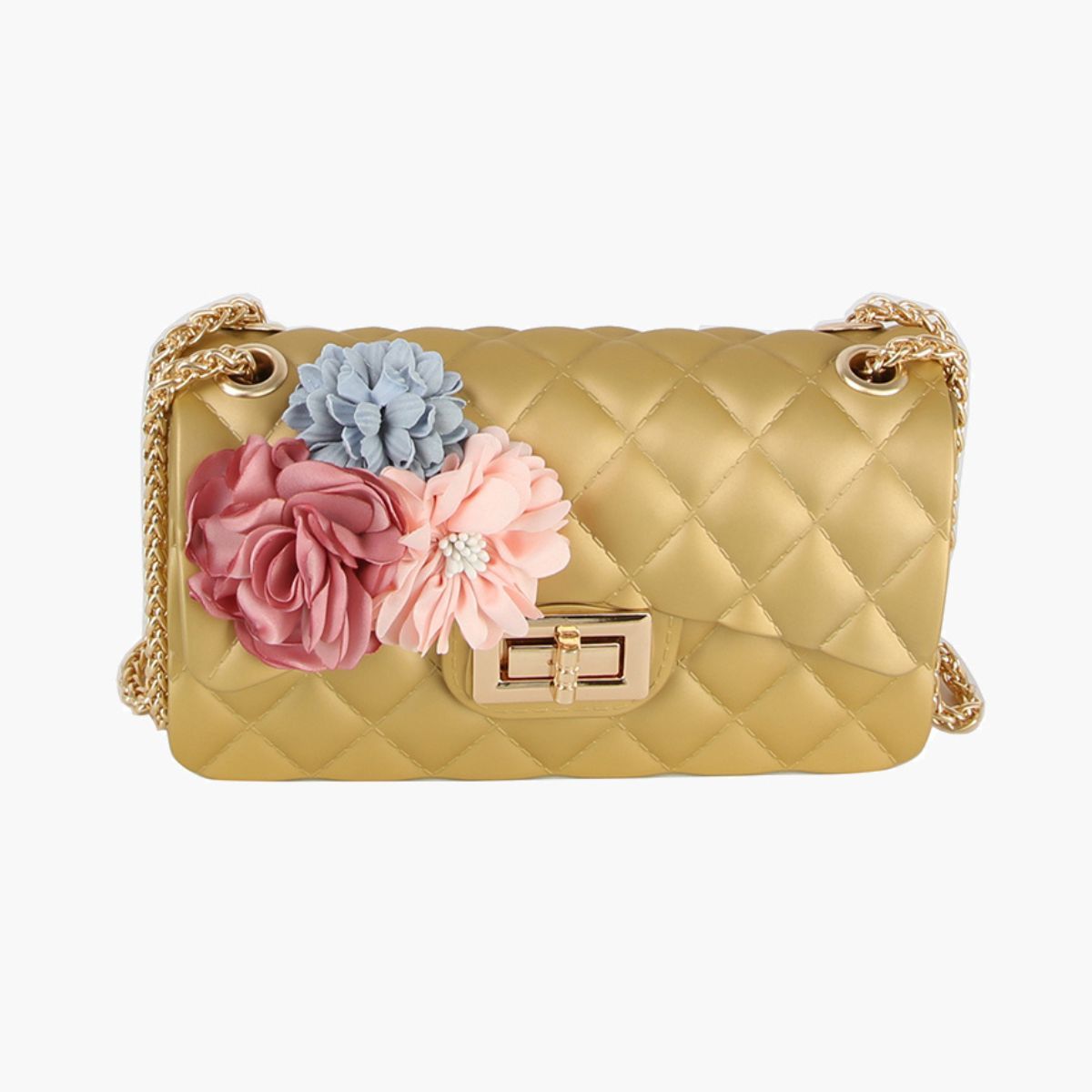 Purse Gold Quilted Jelly Crossbody Bag for Women