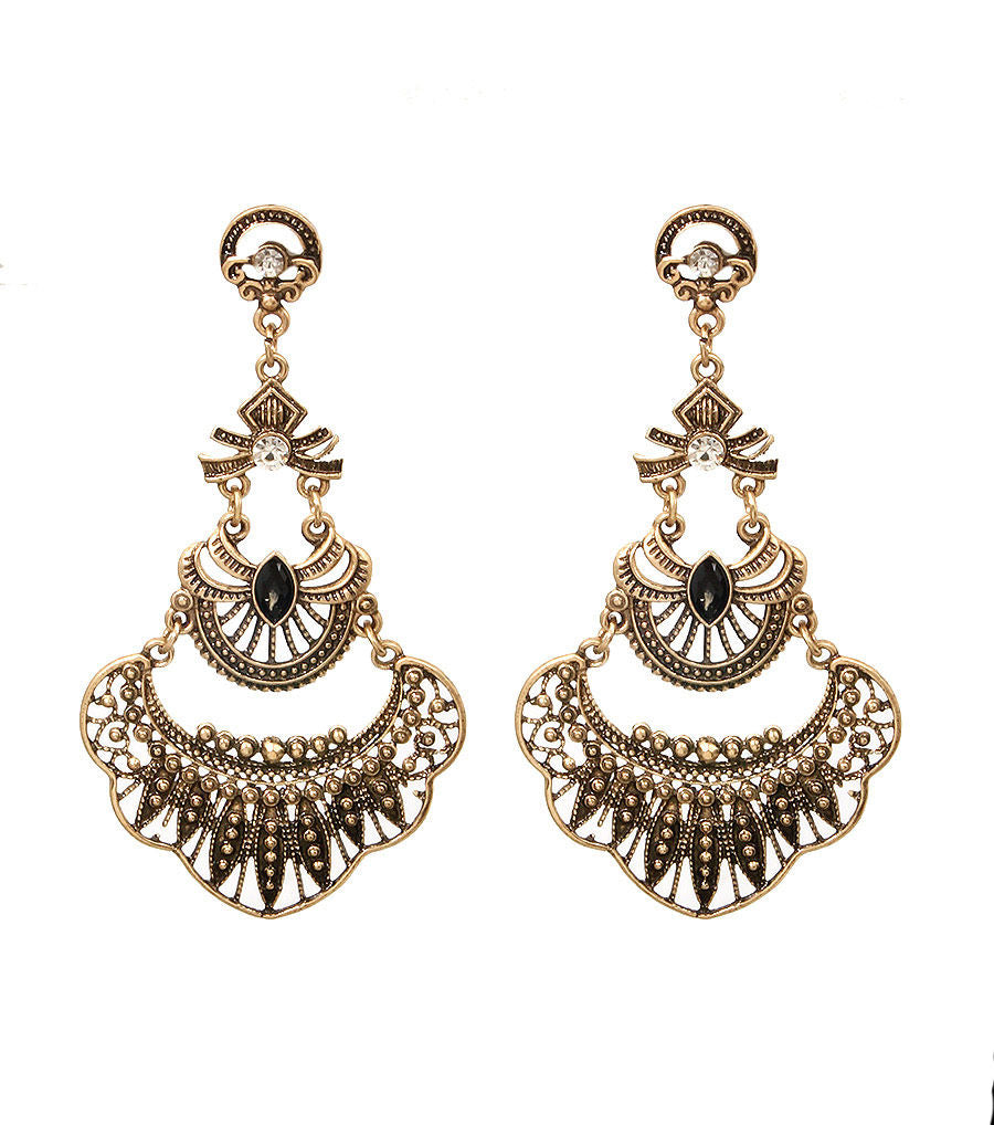 Metal Drop Burnished Gold Earrings