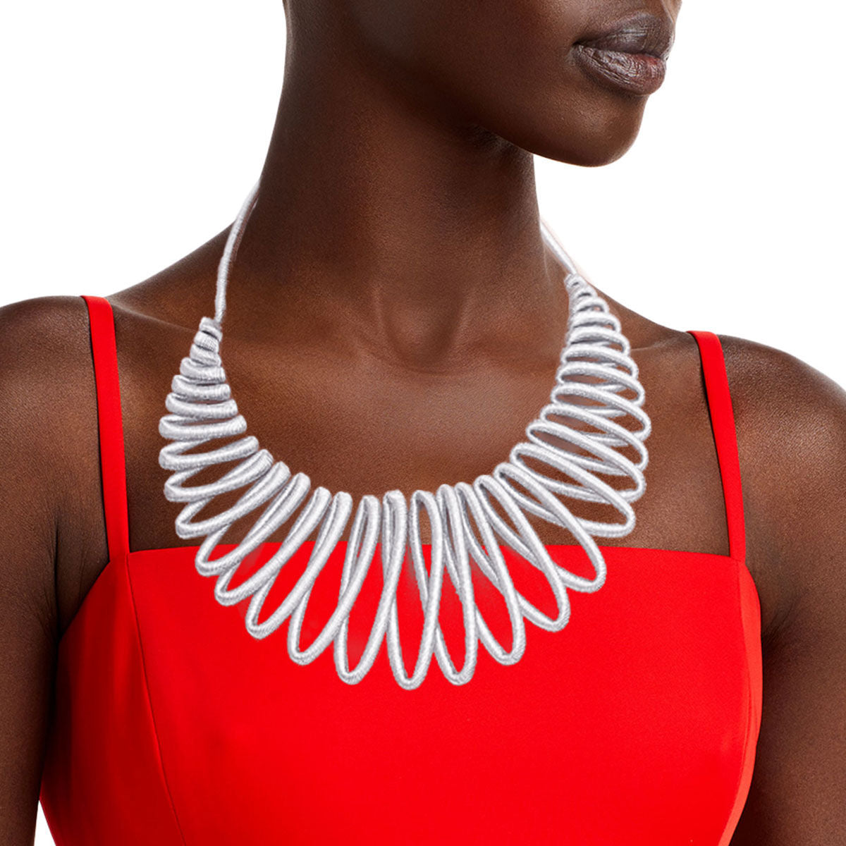 Silver Metallic Cord Loop Collar Necklace