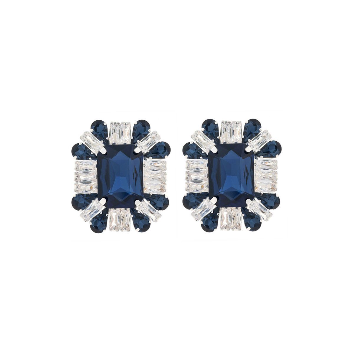 Navy Rectangle CZ Studs