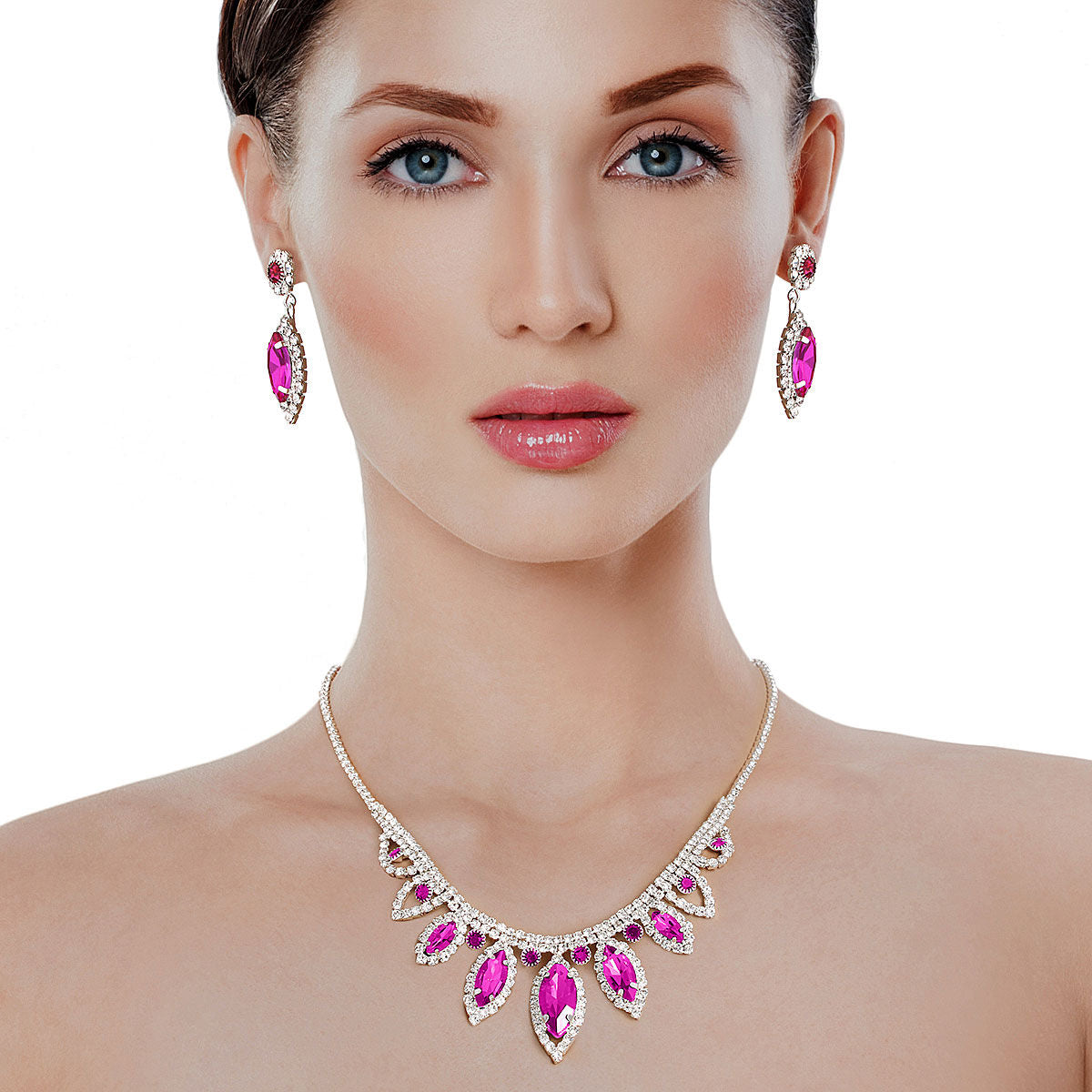 Fuchsia Marquise Crystal Silver Set