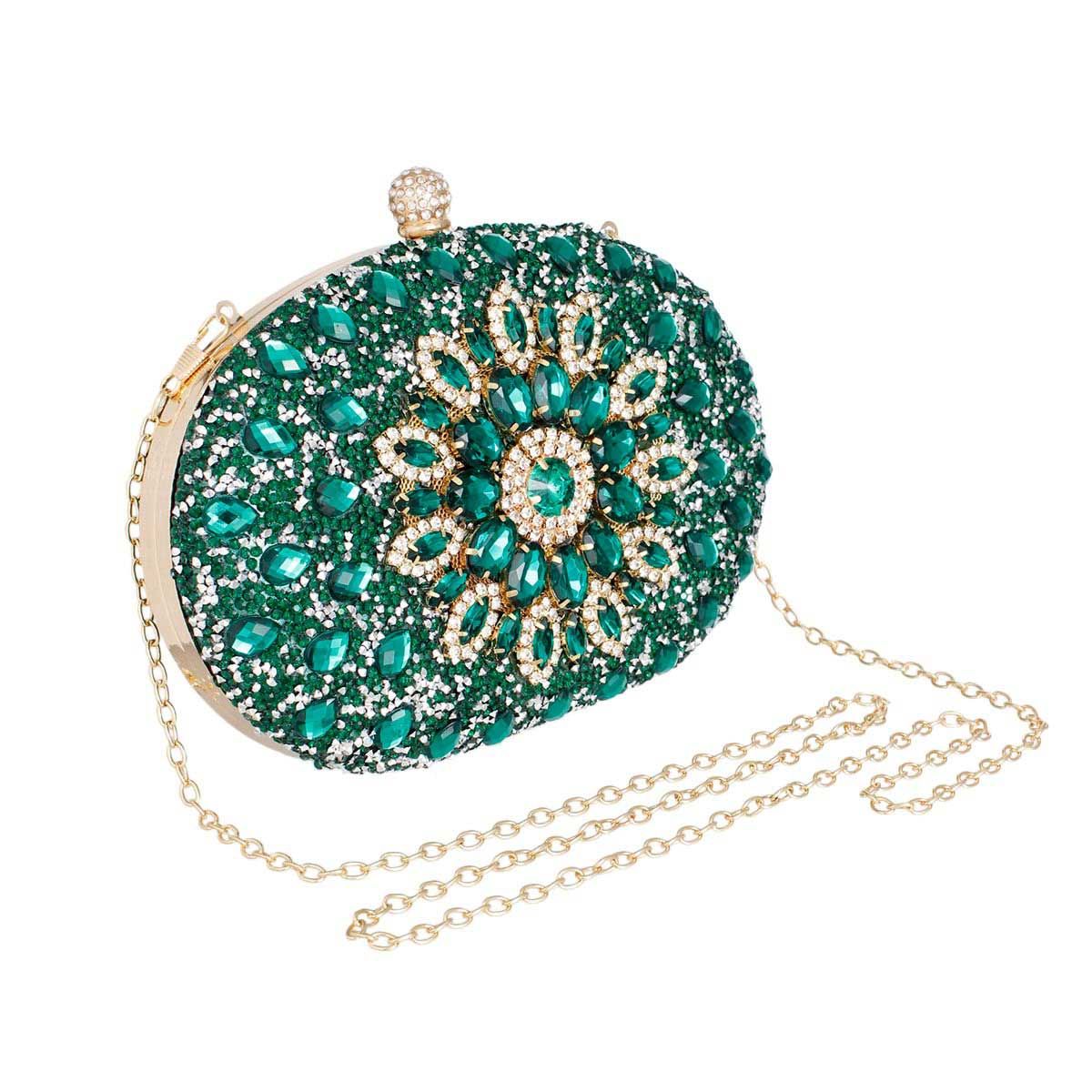 Clutch Green Crystal Hard Case Clutch for Women