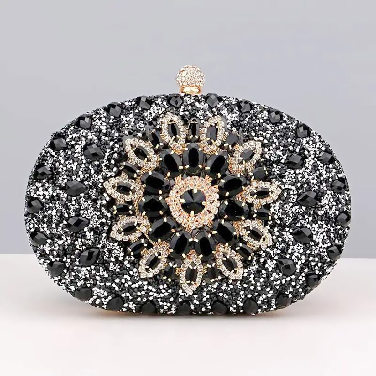 Clutch Black Crystal Hard Case Bag for Women