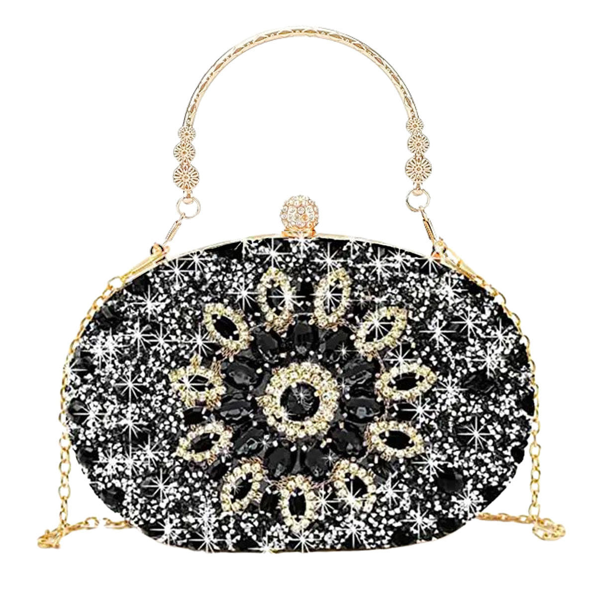 Clutch Black Crystal Hard Case Bag for Women