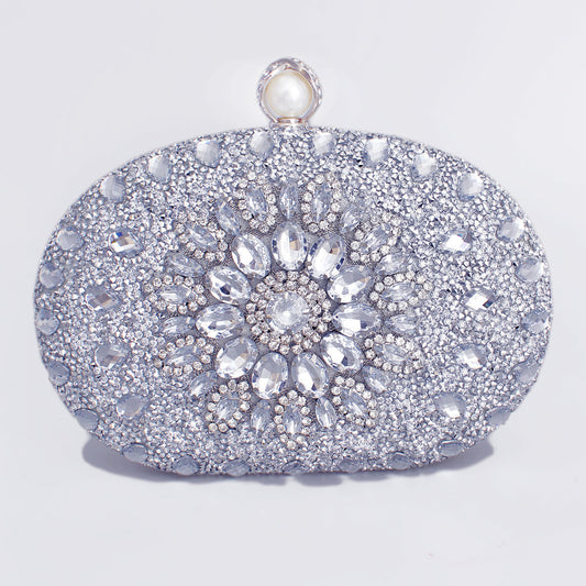 Clutch Silver Crystal Pearl Hard Case for Women